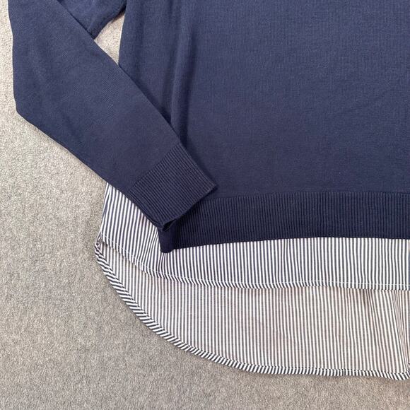 Crown & Ivy Layered Sweater Floral Embroidered Women's Large Navy Blue Stripe - Picture 2 of 9